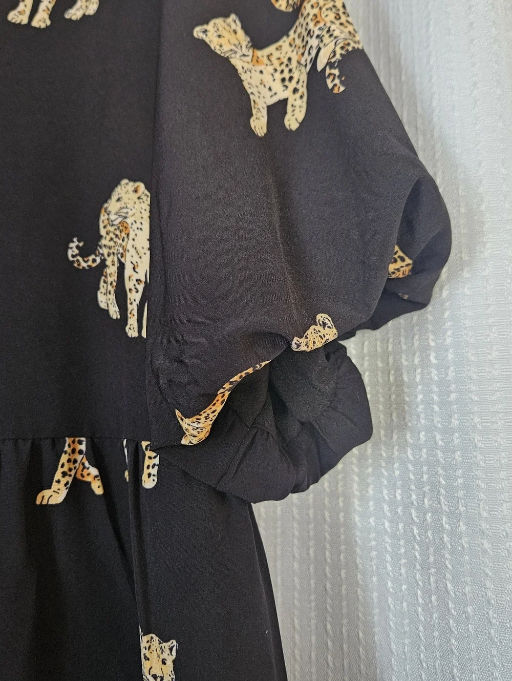 Black Leopard Print Tiered Dress Womens Size Large - Picture 8 of 9